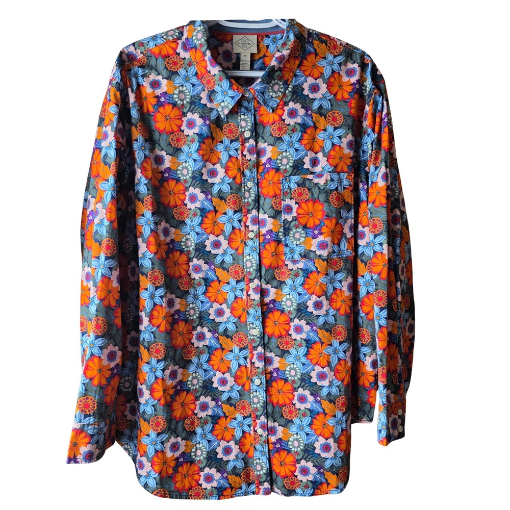 St John's Bay XL Floral Button Up Shirt 100% Cotton Long Sleeve Colorful